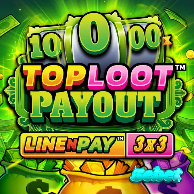 Interface do slot TopLoot Payout LineNPay com destaque para o grid 3x3 e o Jackpot Wheel